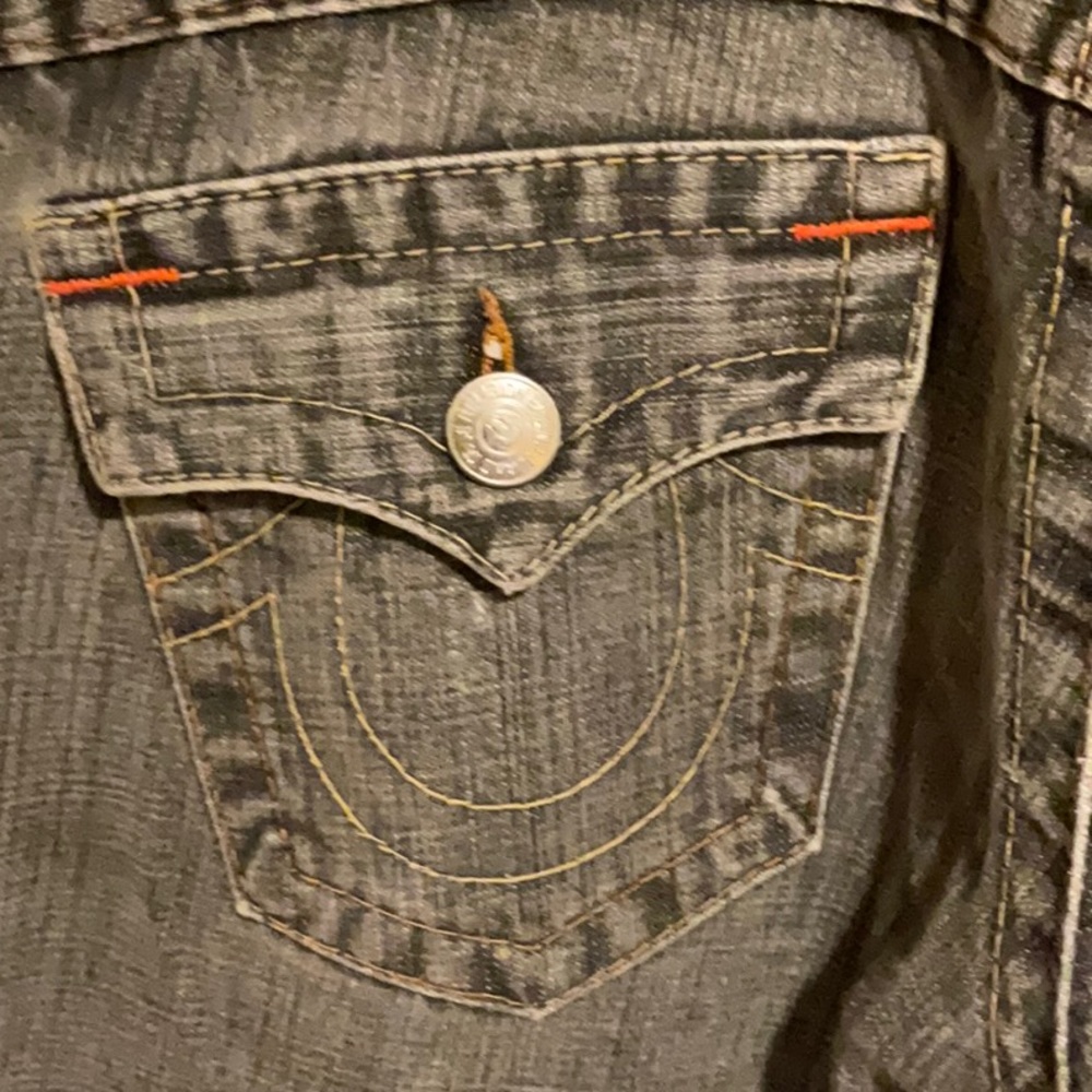 True Religion Jeans Grey orange stitching women’s Size 28 - Picture 4 of 11